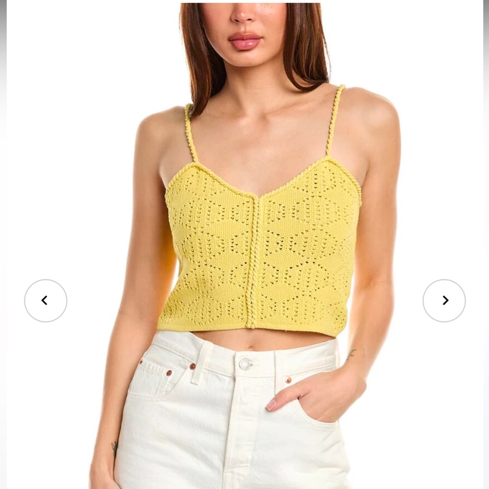 Maje Yellow Knit Crochet Women's Crop Tank